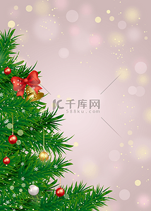 圣诞植物绿色叶片红色蝴蝶结装饰背景