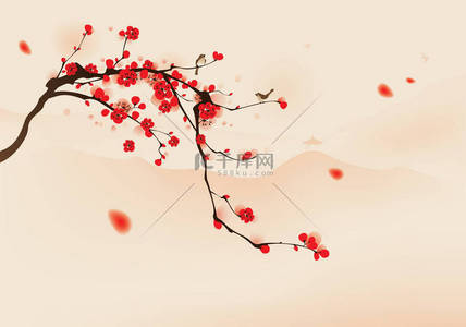中国风禅意背景图片_中国风格开花的树横幅