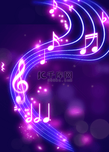 音符音乐背景背景图片_紫色闪光五线谱