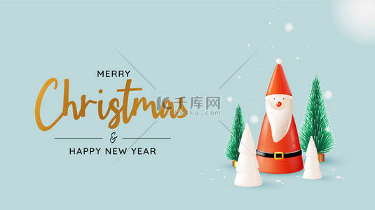 圣诞背景图片_具有三维写实主义风格的圣诞爪娃娃，配有雪和圣诞树背景矢量插图