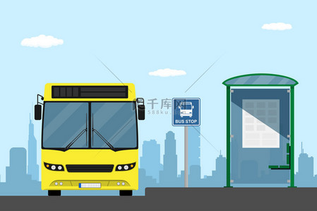 商业背景图片_公交车停靠站台