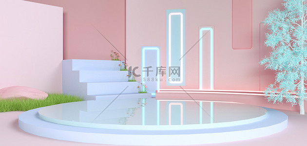 温馨背景图片_C4D几何粉色温馨banner