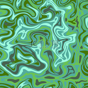 天然绿色大理石仿无缝模式。与白色背景上的蓝色丙烯酸滴水的时尚背景。画波和旋涡石纹理.
