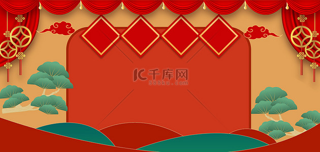 年货节新年边框中国风海报背景