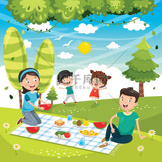 家庭背景图片_家庭野餐的向量例证
