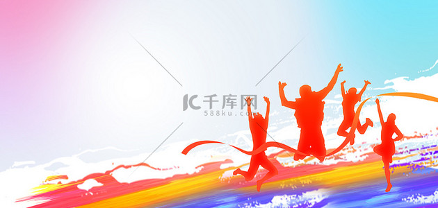 运动背景图片_五四青年节青年跳跃炫彩简约青年节海报背景