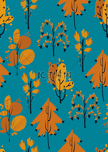 手绘秋天的树叶背景图片_卡通秋季图案无缝背景