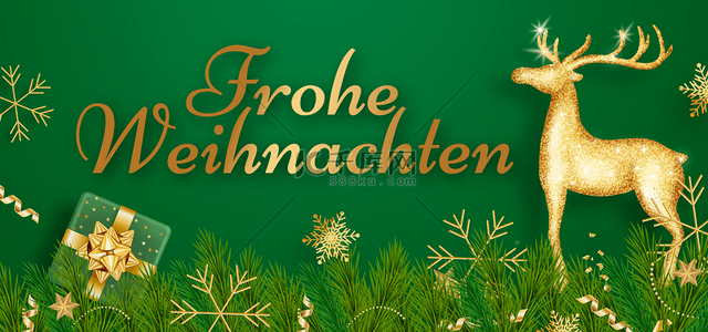 德国hape背景图片_德国圣诞节金色麋鹿绿色背景