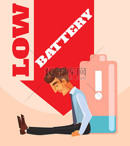 电池电量背景图片_商人性格没有能量电池。矢量平面卡通插画