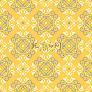 无缝的花卉图案。明亮的黄色背景与花设计为墙纸、纺织品和织品