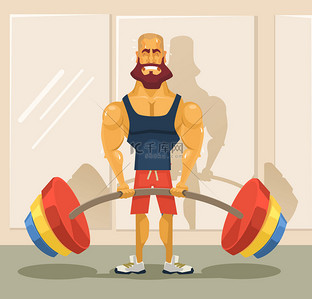 运动男人矢量背景图片_健美锻炼。矢量平面卡通插画