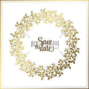 Gold leaf Rope frame on a black background with a place for your text. Circle natural wreath for invitation cards, save the date, wedding card design.