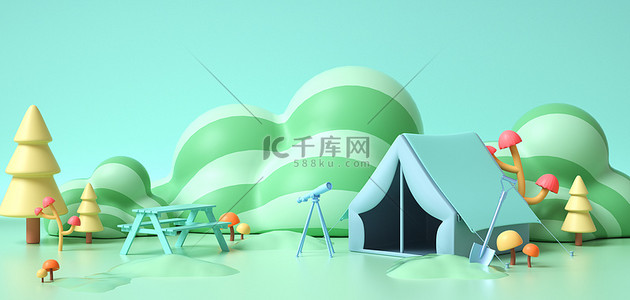 春季露营简约场景c4d