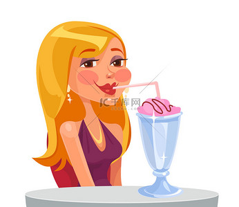 单身背景图片_单身女人性格独自一人在咖啡馆里喝鸡尾酒。矢量平面卡通插画