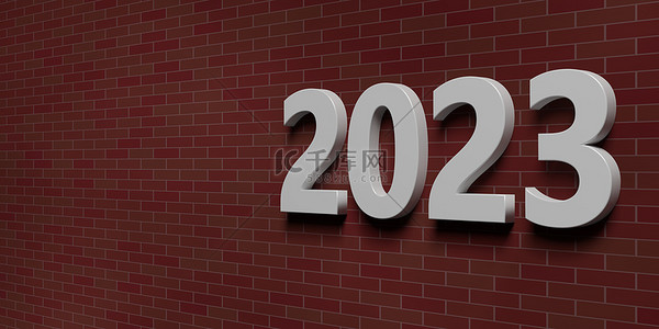 space背景图片_2023 New Year. White digit on red brick wall background. Number on building facade, copy space, greeting card template. 3d illustration