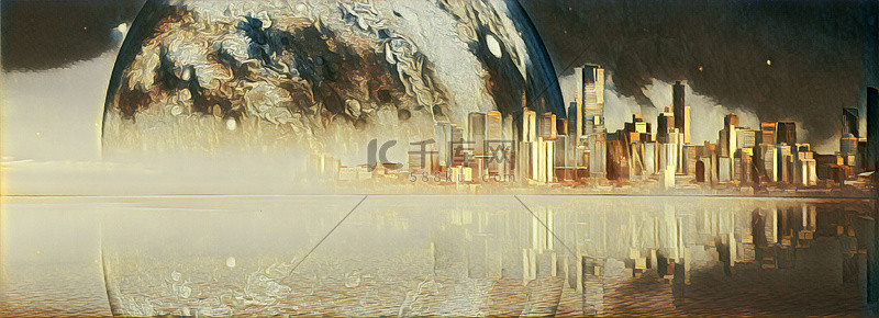 照片背景图片_外星星球城市建筑反映在海量数字艺术品上.这张照片的内容是由NASA提供的