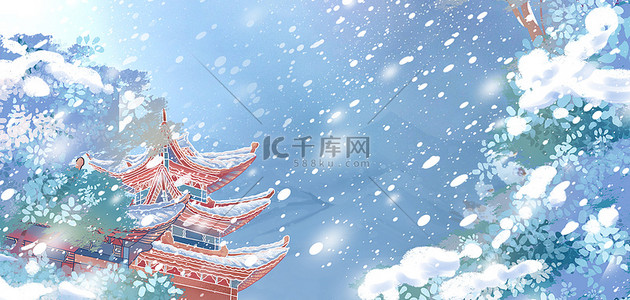下雪建筑背景图片_大雪建筑雪花