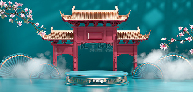 中国风展台底座绿色c4d