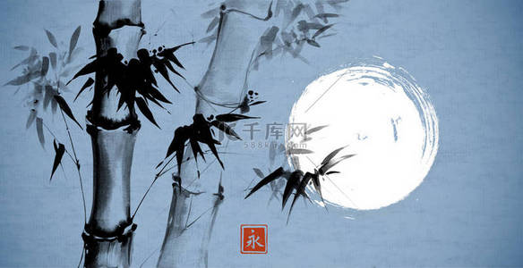 矢量的竹子背景图片_用竹子的背景。矢量图。传统的日本画。手绘与墨水.