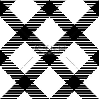 在黑色和白色，矢量格仔的格子织物无缝模式