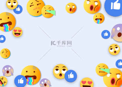 蓝色爱心图标背景图片_emoji表情蓝色点赞喜欢社媒背景