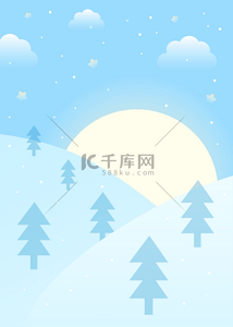 冬季雪山景观扁平风格壁纸背景