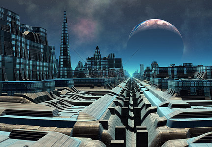 3d立体宇宙背景图片_未来派外星人之城-3d 立体计算机图稿