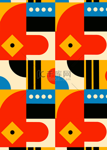 复古几何包豪斯抽象红色黑色蓝色背景