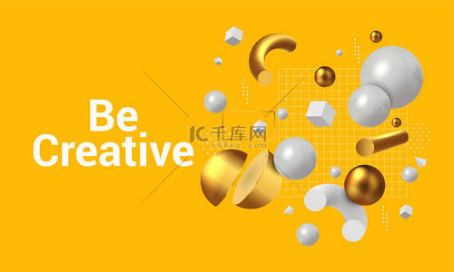 创意海报背景图片_现代最小设计与现实3D渲染对象。创意艺术潮流海报。矢量说明