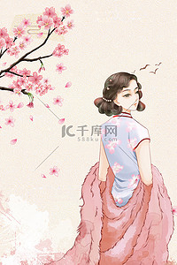 中国风海报背景图片_女王节海报中国风旗袍