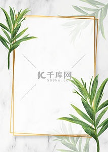 矢量的竹子背景图片_植物叶子水彩叶片花纹金框背景