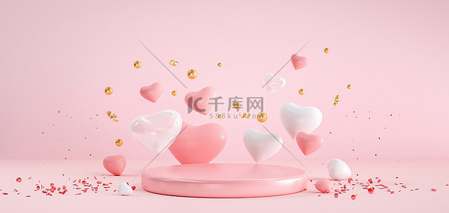 爱心桃心背景图片_母亲节桃心展台c4d