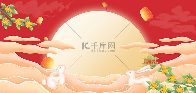 中秋节背景图片_中秋月亮红色国潮风海报背景