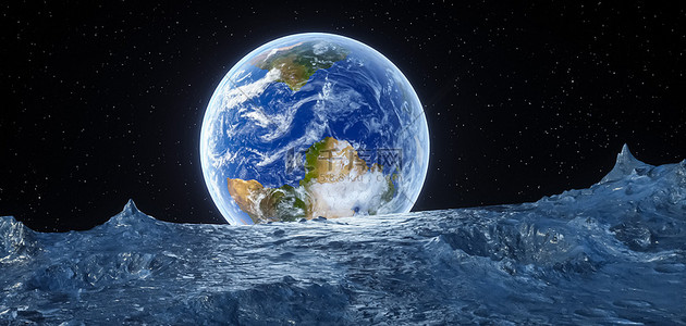 月球背景图片_科幻宇宙地球月球 蓝色C4D背景