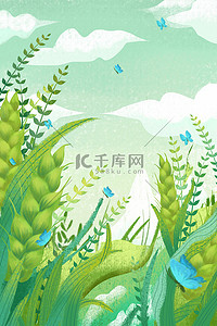芒种小麦绿色手绘风节气海报