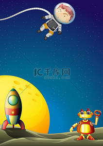 金属背景图片_一名宇航员和在太空中的机器人