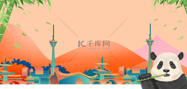 古蜀成都背景图片_成都建筑橙色创意背景