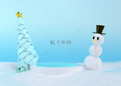 圣诞节主题可爱雪人背景圆柱电子商务展台