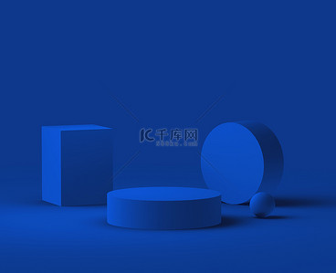 三维几何背景图片_3D蓝领台现代最小设计工作室背景。摘要三维几何形体图解绘制.情人节产品的展示.