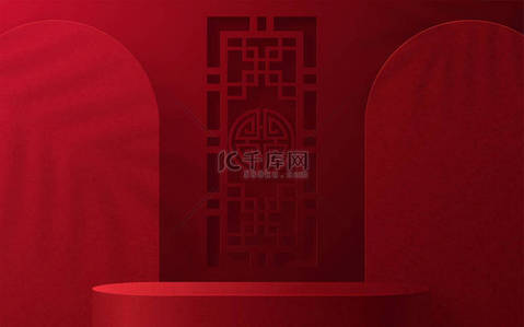 中秋节3d背景图片_3D中秋节、中秋节、红剪纸、扇子、花卉及亚洲元素，背景为工艺风格.