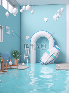 海边背景图片_夏季商品电商展台3D