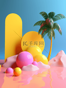 海边背景图片_夏季商品电商展台3D