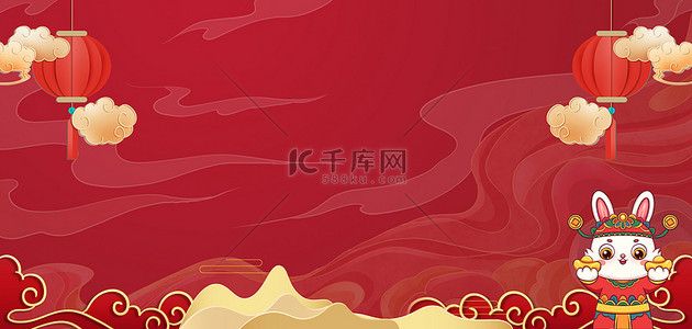 春节吉祥物背景图片_兔年兔子吉祥物红色简约背景