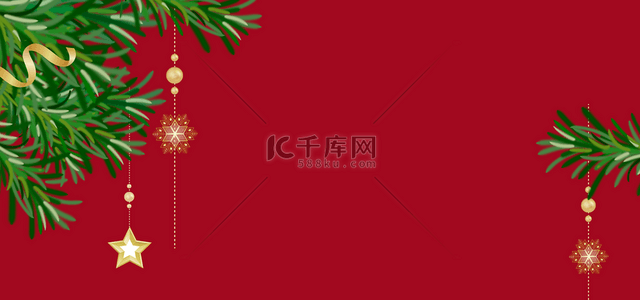 卡通花纹雪花背景图片_圣诞节装饰植物挂件红色背景