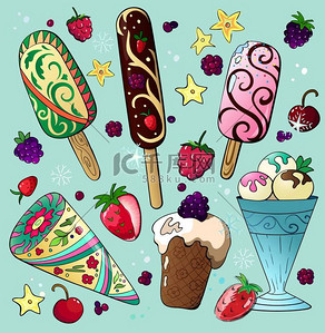 冰块水果背景图片_美味卡通冰激淋