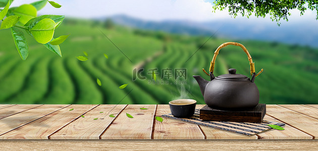 茶文化背景图片_采茶茶文化茶园茶叶绿色简约清新海报背景