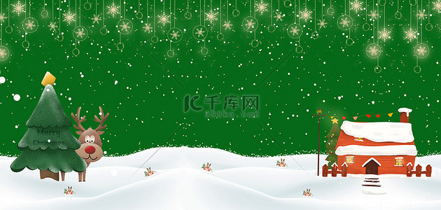 卡通圣诞快乐背景图片_圣诞麋鹿绿色卡通圣诞快乐