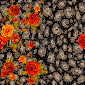 玫瑰背景图片_豹皮和玫瑰图案