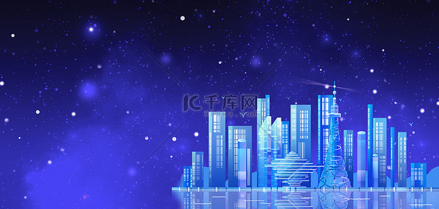 科技背景图片_城市科技发光高楼蓝色科技banner