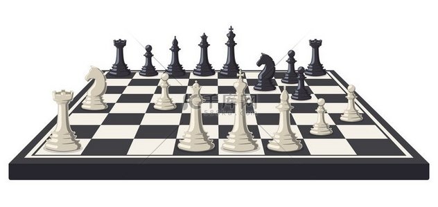 国际象棋棋盘逻辑智力游戏棋盘国际象棋游戏黑白棋子国际象棋锦标赛棋盘游戏矢量插图集休闲活动与数字竞争国际象棋棋盘逻辑智力游戏棋盘黑色和